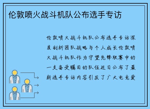 伦敦喷火战斗机队公布选手专访